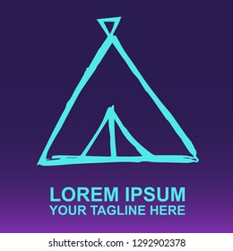 Vector Logo Tent Camp on Gradient Color Background Violet and Pink. Illustration for Print.