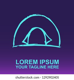 Vector Logo Tent Camp on Gradient Color Background Violet and Pink. Flat, Icon, Sign, Symbol, Object, Graphic Design, Element, Illustration for Print.
