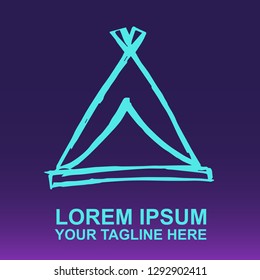 Vector Logo Tent Camp on Gradient Color Background Violet and Pink. Flat, Icon, Sign, Symbol, Object, Graphic Design, Element, Illustration for Print.