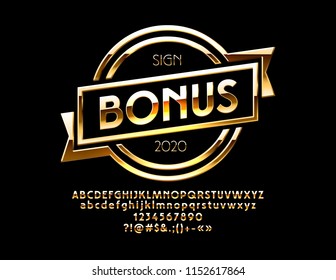 Vector Logo with Text Bonus. Set of Golden Alphabet Letters, Numbers and Punctuation Symbols