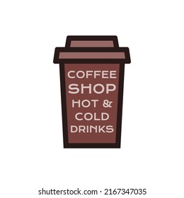 Vector logo with text on brown cup of takeaway coffee