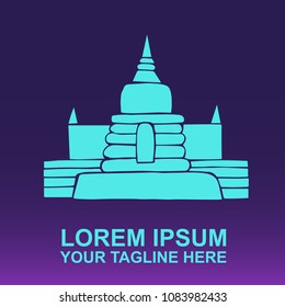 Vector Logo Thailand Temple Landmark Tourist on Gradient Color Background Violet and Pink. Flat, Icon, Sign, Symbol, Object, Graphic Design, Element, Illustration for Print.