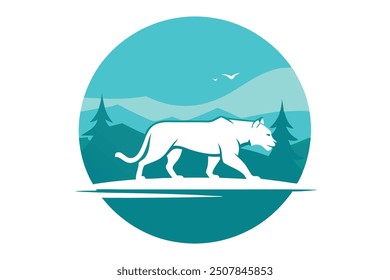 Vector logo of a tiger eating grass and walking  cartoon clip art  line art design