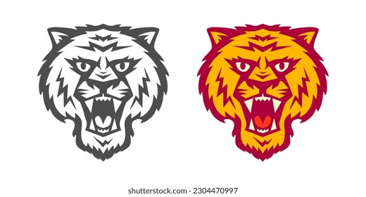 Logo vector de cabeza de tigre para equipo deportivo. Logo vectorial de la cara de un gato grande.