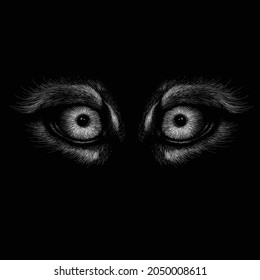 The Vector logo tiger or lion head for tattoo or T-shirt design or outwear.  Hunting style big cat print on black background. This hand drawing is for black fabric or canvas.