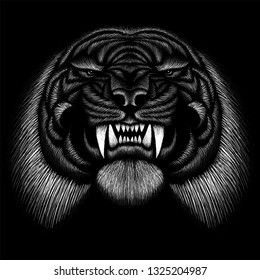 The Vector logo tiger for tattoo or T-shirt design or outwear.  Hunting style tigers background.