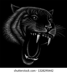 The Vector logo tiger for tattoo or T-shirt design or outwear.  Hunting style tigers cat background.