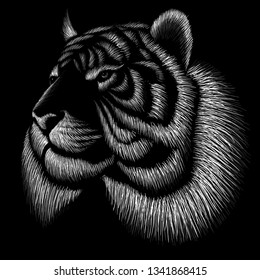 The Vector logo tiger for tattoo or T-shirt design or outwear.  Hunting style tigers print on black background.