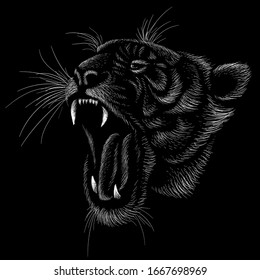 The Vector logo tiger for tattoo or T-shirt design or outwear.  Hunting style tigers print on black background. This drawing is for black fabric or canvas.