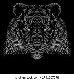 The Vector logo tiger for tattoo or T-shirt design or outwear.  Hunting style big cat print on black background. This hand drawing is for black fabric or canvas.