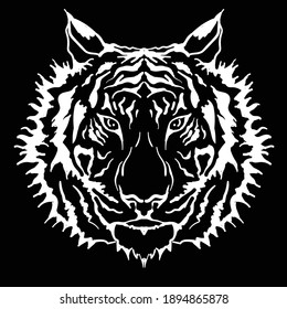 The Vector logo tiger for tattoo or T-shirt design or outwear.  Hunting style big cat print on black background. This hand drawing is for black fabric or canvas.