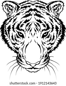 The Vector logo tiger for tattoo or T-shirt design or outwear.  Hunting style big cat print on black background. This hand drawing is for black fabric or canvas.