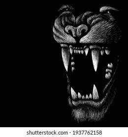 The Vector logo tiger for tattoo or T-shirt design or outwear.  Hunting style big cat print on black background. This hand drawing is for black fabric or canvas.