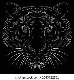 The Vector logo tiger for tattoo or T-shirt design or outwear.  Hunting style big cat print on black background. This hand drawing is for black fabric or canvas.