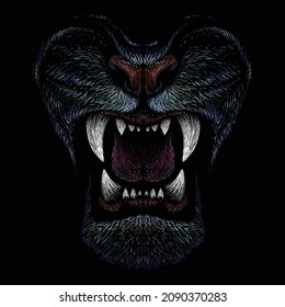 The Vector logo tiger for tattoo or T-shirt design or outwear.  Hunting style big cat print on black background. This hand drawing is for black fabric or canvas. Blue Water Tiger 2022