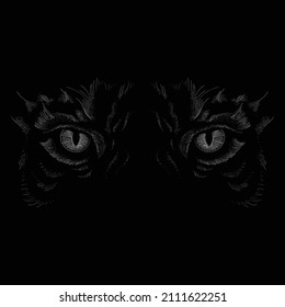 The Vector logo tiger for tattoo or T-shirt design or outwear.  Hunting style big cat print on black background. This hand drawing is for black fabric or canvas.