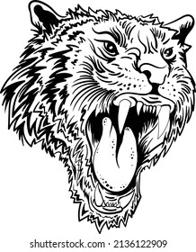 The Vector logo tiger for tattoo or T-shirt design or outwear.  Hunting style big cat print on black background. This hand drawing is for black fabric or canvas.