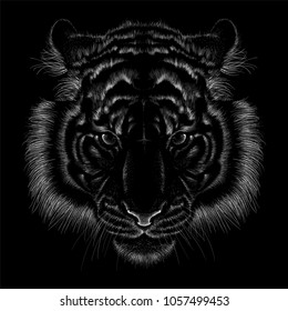 O tigre logotipo Vector para design de camiseta ou outwear. Estilo de caça fundo lobo.