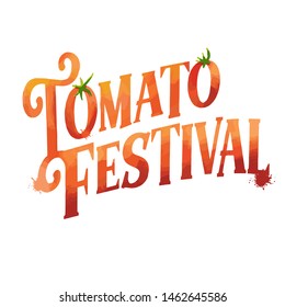 Vector logo for Tomatina festival,  for fun madness spanish fest in Bunol, typeface for words tomato festival, for biggest tomato fight.