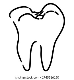 Vector logo with a tooth with a dashed line. Stock illustration, for a dental clinic, icon, pictogram, medical application.