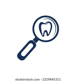 Vector logo tooth hygiene treatment with magnifying glass