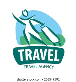 Vector Logo Tourist Traveling With A Suitcase