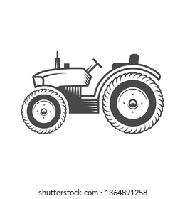 Vector logo tractor. Harvesting machine. Icon symbol, emblem, element. Logotype for engineering, auto parts, agriculture.