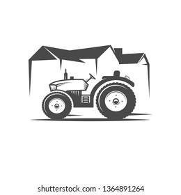 Vector logo tractor. Harvesting machine. Icon symbol, emblem, element. Logotype for engineering, auto parts, agriculture.