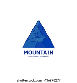 Vector logo of travel company. Mountain icon in linear style. Template of label of adventure club.