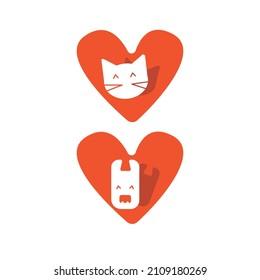 Logo de vectores dos gatos y perros en el corazón