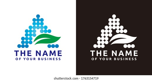 Vector A logo in two color variations. Beautiful logotype design for luxury corporate branding. Elegant identity design in blue and green.