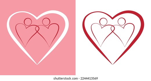 Vector logo two hearts, Couple in love forever together.
Couple hearts love forever together. Romantic symbols. Valentine day symbol. Vector illustration. Love couple icon. 