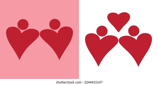 Vector logo two hearts, Couple in love forever together.
Couple hearts love forever together. Romantic symbols. Valentine day symbol. Vector illustration. Love couple icon. Classic flat style.