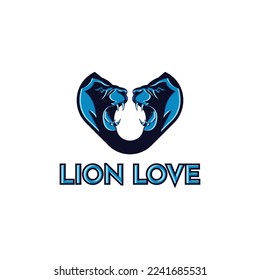 Vector logo of two lions facing each other forming love, suitable for any business especially related to the animal character of a lion.