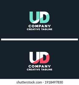 Vector logo of ud and du initial letter design in red and white style. Can be used as Logo, Brands, Mascot.