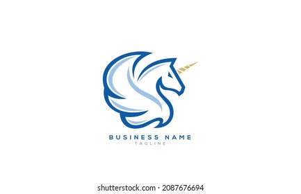 Vector logo with unicorn head in side view. Eps8. RGB. Global color