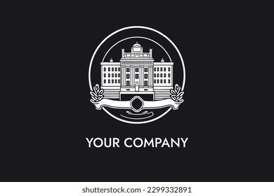 vector of logo university, school, or company building with circle badge. black background