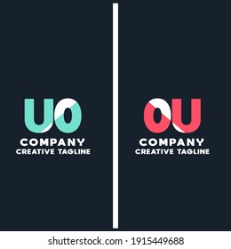 Vector logo of uo and ou initial letter design in blue and white style. Can be used as Logo, Brands, Mascot.