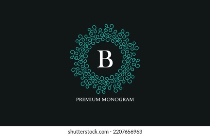 Logo del vector con letra mayúscula B. Monograma en forma de papel circular, lugar de texto para productos de lujo, joyería, moda, belleza y compañía.