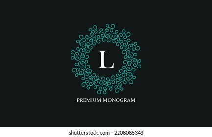 Logo del vector con letra mayúscula L. Monograma en forma de papel circular, lugar de texto para productos de lujo, joyería, moda, belleza y compañía.