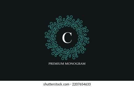 Vector logo with uppercase letter С. Monogram in the form of circular paper, place for text for luxury products, jewelry, fashion, beauty and company.