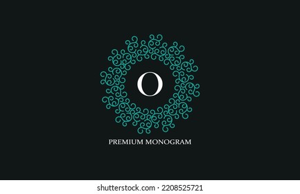Logo del vector con letra mayúscula O. Monograma en forma de papel circular, lugar de texto para productos de lujo, joyería, moda, belleza y compañía.