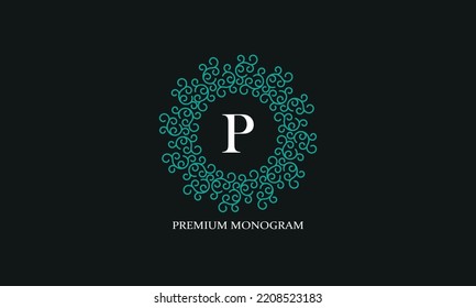 Vector logo with uppercase letter P. Monogram in the form of circular paper, place for text for luxury products, jewelry, fashion, beauty and company.