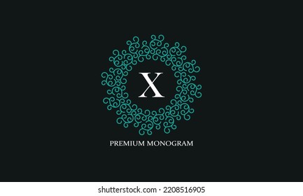 Vector logo with uppercase letter X. Monogram in the form of circular paper, place for text for luxury products, jewelry, fashion, beauty and company.