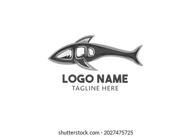 vector logo using the concept of merging the shape of a shark with a helicopter head