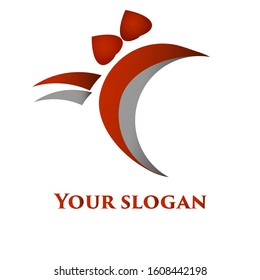 Vector logo for Valentine's Day. Red hearts and wings of love. For greetings, invitations, decorations.