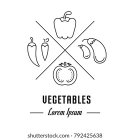 Vector logo vegetables. Hipster emblem, label or banner for vegetables. Line sign with elements. Concept brand.