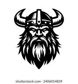 Logo vector de una cabeza Viking. logotipo en blanco y negro del tipo nórdico. adecuado para tatuajes, emblemas, logotipo