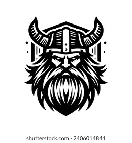 Vector logo of a Viking head. black and white logo of Norse guy. suitable for tattoo, emblems, logo