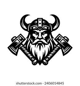 Vector logo of a Viking head. black and white logo of Norse guy. suitable for tattoo, emblems, logo